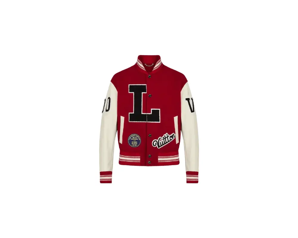 Red Wool/Leather Louis Vuitton Dreaming Pop Smoke Varsity Jacket