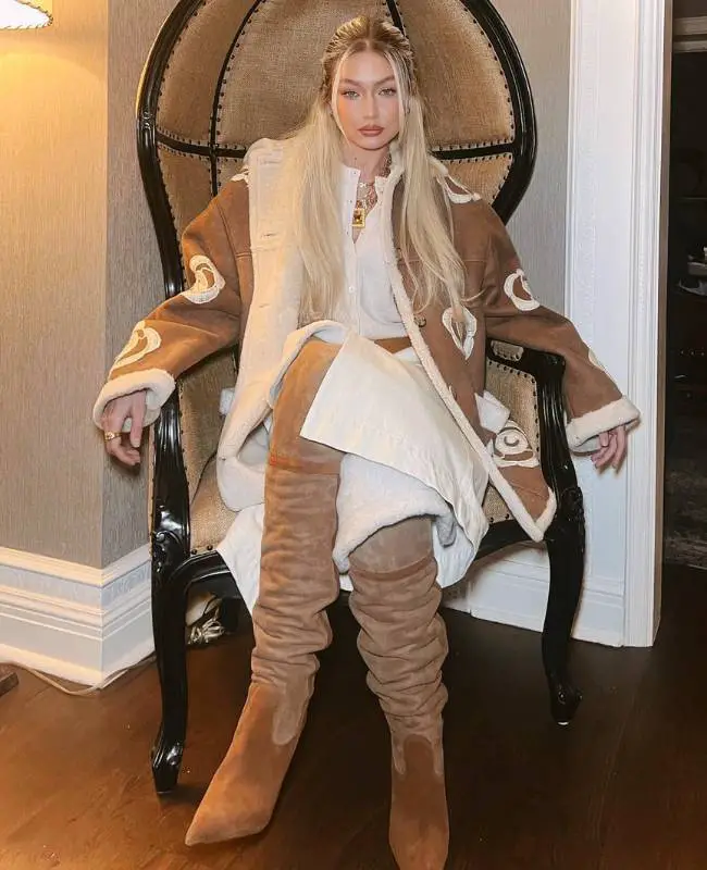 Gigi Hadid with Magda Butrym Suede Over The Knee Boots