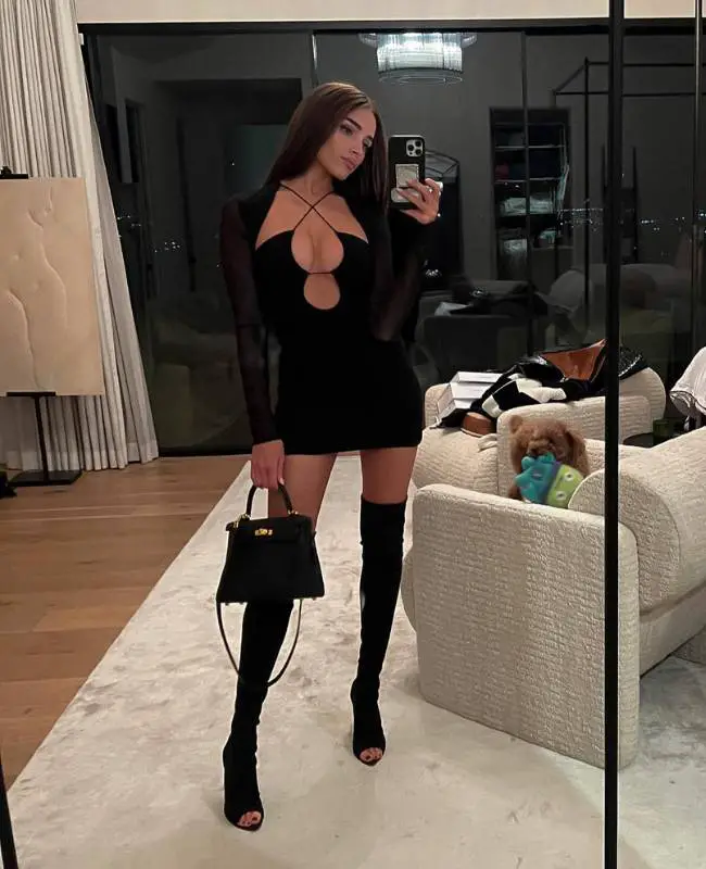 Olivia Culpo with Gianvito Rossi Gotham Cuissard Peep Toe Thigh High Boots